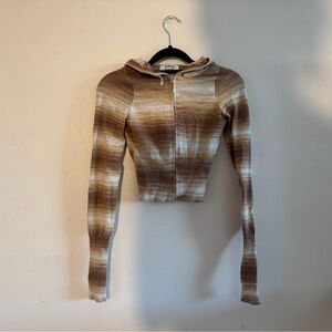 Frankies Bikinis Aimee Lightweight Knit Hoodie | Brown Stripe | XS